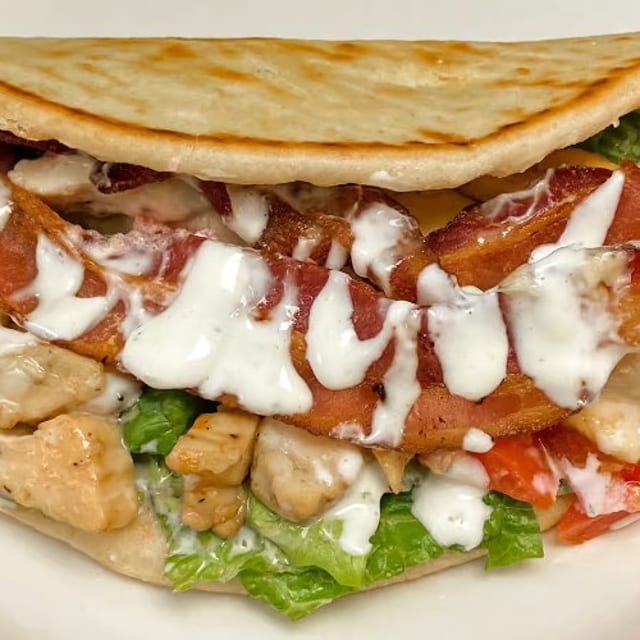 Susan's Chicken-Bacon-Ranch Pita with a Side, the CBRP.