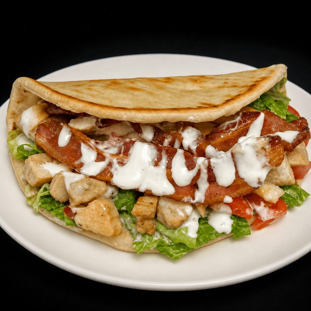 Susan's Chicken-Bacon-Ranch Pita with a Side, the CBRP.