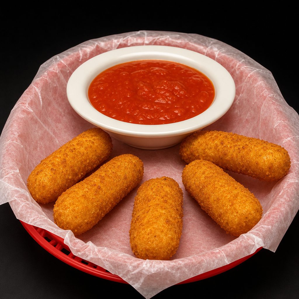 Crispy Mozzarella Cheese Sticks with Marinara Sauce.