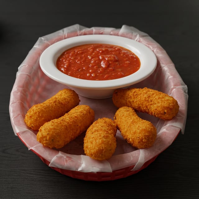 Crispy Mozzarella Cheese Sticks with Marinara Sauce.